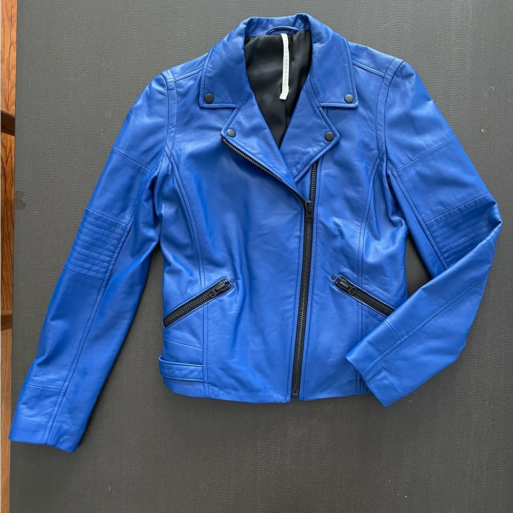 NEW Truth And Pride Cobalt Blue Leather Moto Jacket small